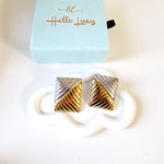 Square Everyday two tone earrings, Square earrings, Two tone square Texture Earrings, texture two tone earrings, waterproof earrings, sweat-resistant jewelry, star earrings, celestial earrings, two-tone earrings, stainless steel earrings, gold and silver earrings, tarnish-free jewelry, hypoallergenic earrings,