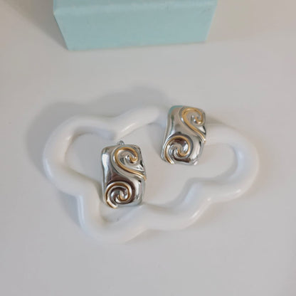 Swirl Bold two tone earrings, Swirl design earrings, bold abstract two tone Earrings, Simple Ear hole free, Ear bone clip, gold ear bone clip, gold ear hole earrings, Water resistant gold hoops, tarnish free gold open hoops, Lightweight Chunky Open Hoops, 14k lightweight chunky hoops, 14k gold hoops, 14k Double tone hoops, 18k Gold Filled lightweight hoops, 18k Gold Filled hoops, classy gold hoops, bold gold hoops, chunky double tone hoops, chunky medium gold hoops, chunky medium double tone hoops