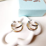Two tone hoops, two tone earrings, two tone everyday earrings, gold and silver hoops, gold and silver earrings, Water resistant gold hoops, tarnish free gold open hoops, Lightweight Chunky Open Hoops, 14k lightweight chunky hoops, 14k gold hoops, 14k Double tone hoops, 18k Gold Filled lightweight hoops, 18k Gold Filled hoops, classy gold hoops, bold gold hoops, chunky double tone hoops, chunky medium gold hoops, chunky medium double tone hoops, 