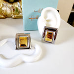 Two tone square Earrings, chunky two tone studs, Water Resistant Earrings, 18k Gold Plated, Vintage Earrings, Everyday two tone earrings, Two tone Water resistant gold hoops, Two tone hoops, small two tone delicate hoops, tarnish free gold open hoops, Lightweight Chunky Open Hoops, 14k lightweight chunky hoops