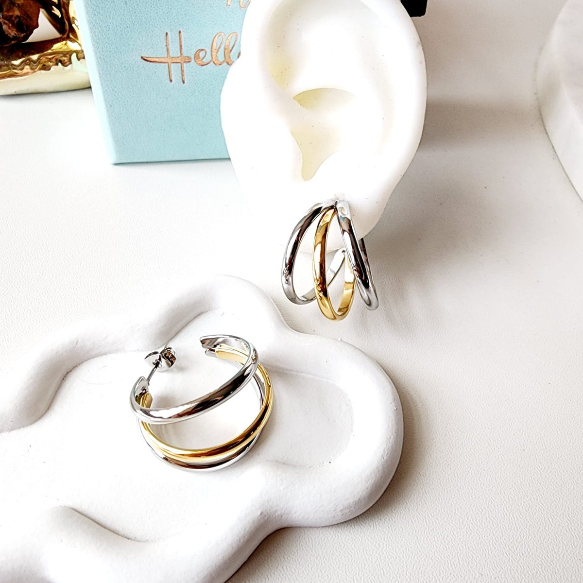 Two tone hoops, two tone earrings, two tone everyday earrings, gold and silver hoops, gold and silver earrings, Water resistant gold hoops, tarnish free gold open hoops, Lightweight Chunky Open Hoops, 14k lightweight chunky hoops, 14k gold hoops, 14k Double tone hoops, 18k Gold Filled lightweight hoops, 18k Gold Filled hoops, classy gold hoops, bold gold hoops, chunky double tone hoops, chunky medium gold hoops, chunky medium double tone hoops, 