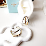 Two tone hoops, two tone earrings, two tone everyday earrings, gold and silver hoops, gold and silver earrings, Water resistant gold hoops, tarnish free gold open hoops, Lightweight Chunky Open Hoops, 14k lightweight chunky hoops, 14k gold hoops, 14k Double tone hoops, 18k Gold Filled lightweight hoops, 18k Gold Filled hoops, classy gold hoops, bold gold hoops, chunky double tone hoops, chunky medium gold hoops, chunky medium double tone hoops, 