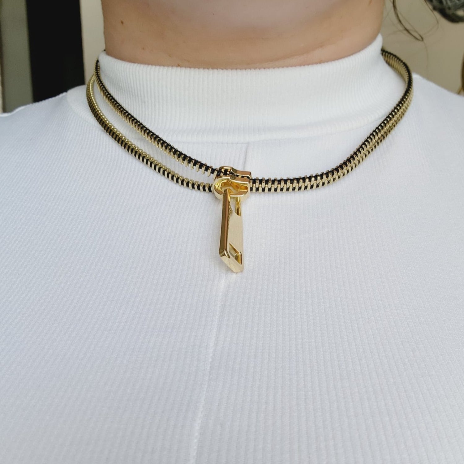 Zipper Necklace, Versatile Necklace, Gold Necklace, Silver Necklace, Multilayer Necklace,   sterling 14K Zipper, zipper necklace, Keiser Two tone, sterling yellow gold, zipper pull, lariat necklace, Tonettes Treasures, Keiser Sterling 14K,zipper pull necklace, two tone necklace, tie Necklace, water resistant necklace, vintage necklace 