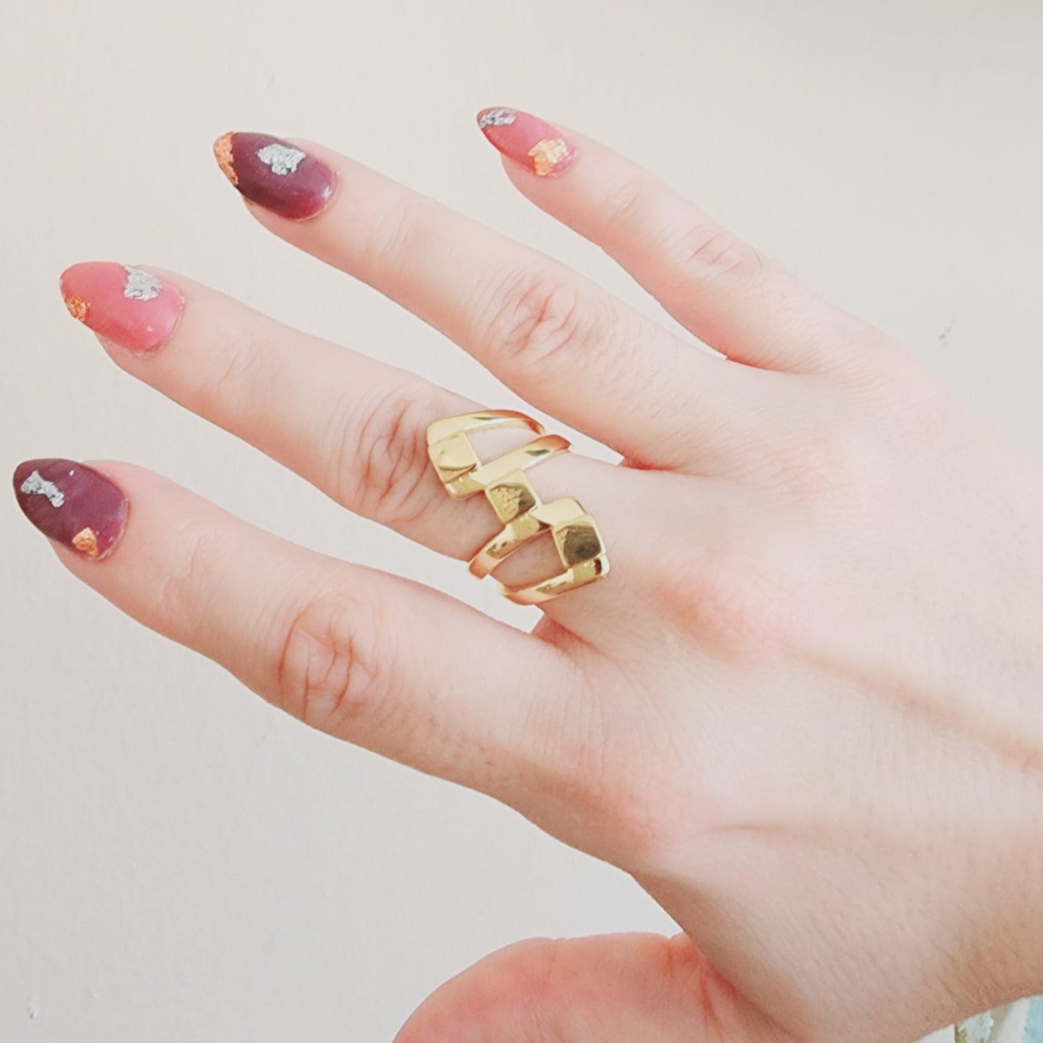 Geometric Bold ring, Water Resistant classy rings, Water Resistant simple rings, sweat resistant jewelry, water resistant minimalist jewelry, minimalist rings, waterproof rings, stainless steel rings, 14k gold plated simple rings, 14k gold plated classy rings, gold vintage rings, tarnish free rings, stackable rings, gold stackable rings, tarnish free jewelry, dainty abstract rings, dainty chunky rings, Unique Stylish Ring, Statement large ring, Big Irregular Ring, Irregular Statement Ring