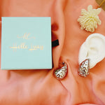 Bold Tear Drop earrings, silver earrings, hypoallergenic earrings, teardrop maxi studs, 18k gold plated earrings, Waterproof earrings, Silver and gold earrings, Durable earrings, Elegant earrings, Timeless design, aesthetic earrings, timeless earrings, Stylish jewelry, stylish earrings, Versatile jewelry, Bold Earrings, chunky earrings, Bottega Tear drop earrings, Bottega Veneta Earrings, Hailey Biber Earrings, Bottega Drop Earrings, Bottega Bold Earrings