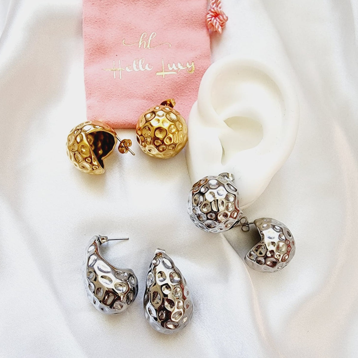 Bold Tear Drop earrings, silver earrings, hypoallergenic earrings, teardrop maxi studs, 18k gold plated earrings, Waterproof earrings, Silver and gold earrings, Durable earrings, Elegant earrings, Timeless design, aesthetic earrings, timeless earrings, Stylish jewelry, stylish earrings, Versatile jewelry, Bold Earrings, chunky earrings, Bottega Tear drop earrings, Bottega Veneta Earrings, Hailey Biber Earrings, Bottega Drop Earrings, Bottega Bold Earrings