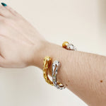 Two Tone Bracelets, Vintage two tone bracelets, Two tone Bangles, Solid Gold Bangles, Solid Silver Bangle, Textured bangles, classy two tone bangles, 18k waterproof bangles, 18k gold waterproof bangles, long lasting bracelets, long lasting vintage jewelry, christmas gift for her, timeless bracelets, timeless waterproof jewelry, ellie vail jewelry dupe, missoma jewelry dupe