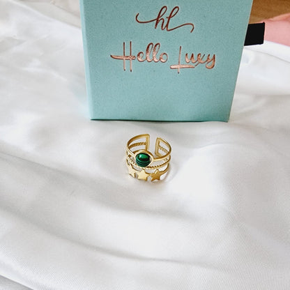 Emerald ring, Star ring, Adjustable bold ring, Adjustable Gold ring, Delicate and simple ring, chunky star ring, green gold ring, waterproof ring, hypoallergenic ring, untarnish ring, anti tarnish ring, anillo de estrellas, Water Resistant Jewelry