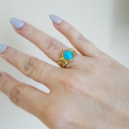 Emerald ring, Star ring, Adjustable bold ring, Adjustable Gold ring, Delicate and simple ring, chunky star ring, green gold ring, waterproof ring, hypoallergenic ring, untarnish ring, anti tarnish ring, anillo de estrellas, Water Resistant Jewelry, Blue Stone ring, Blue leaves adjustable ring