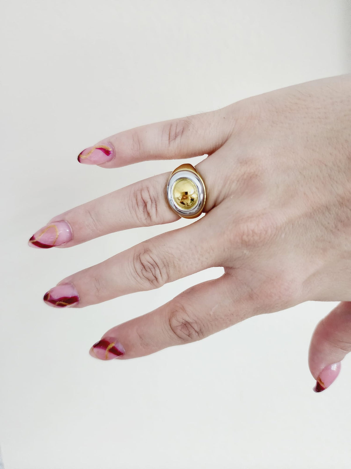 double tone ring, chunky silver and gold ring, promise ring, bold double tone ring, valentine gift, jewelry gift for valentines, love ring, love jewelry, gift for wife, gift for friend, friendship gifts, self love ring, amor propio anillo, anillo de corazon, waterproof ring, waterproof jewelry, timeless jewelry