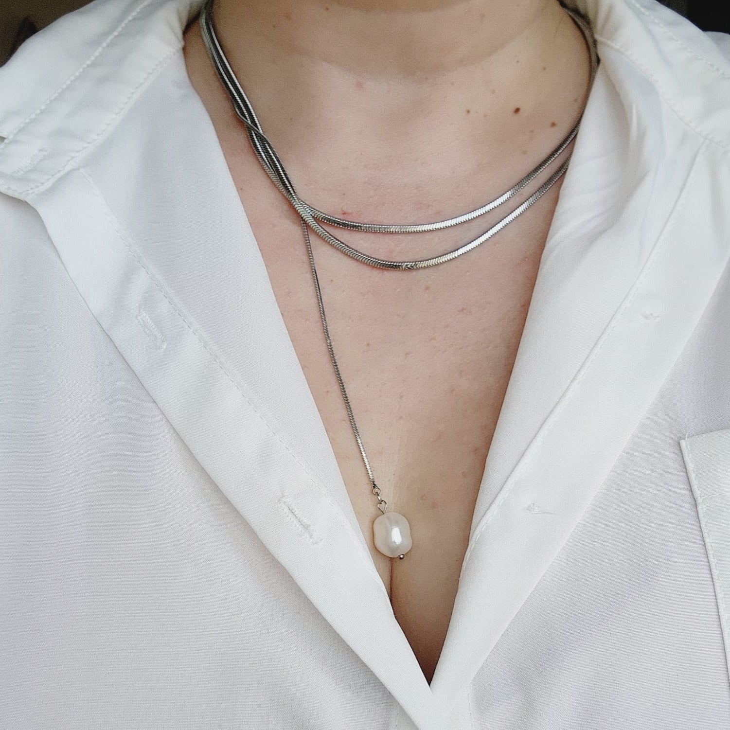 Adjustable Lariat necklace, Adjustable chain, Silver and Gold lariat, Adjustable Double tone mesh chain, two tone lariat, Edgy Double tone Necklace, Two Tone Waterproof Necklace, Two Tone Cuban Necklace, Two tone cuban chain, Lock Silver Chain, Lock Pendant and Necklace, Dior Dupe Necklace, Water Resistant Necklace