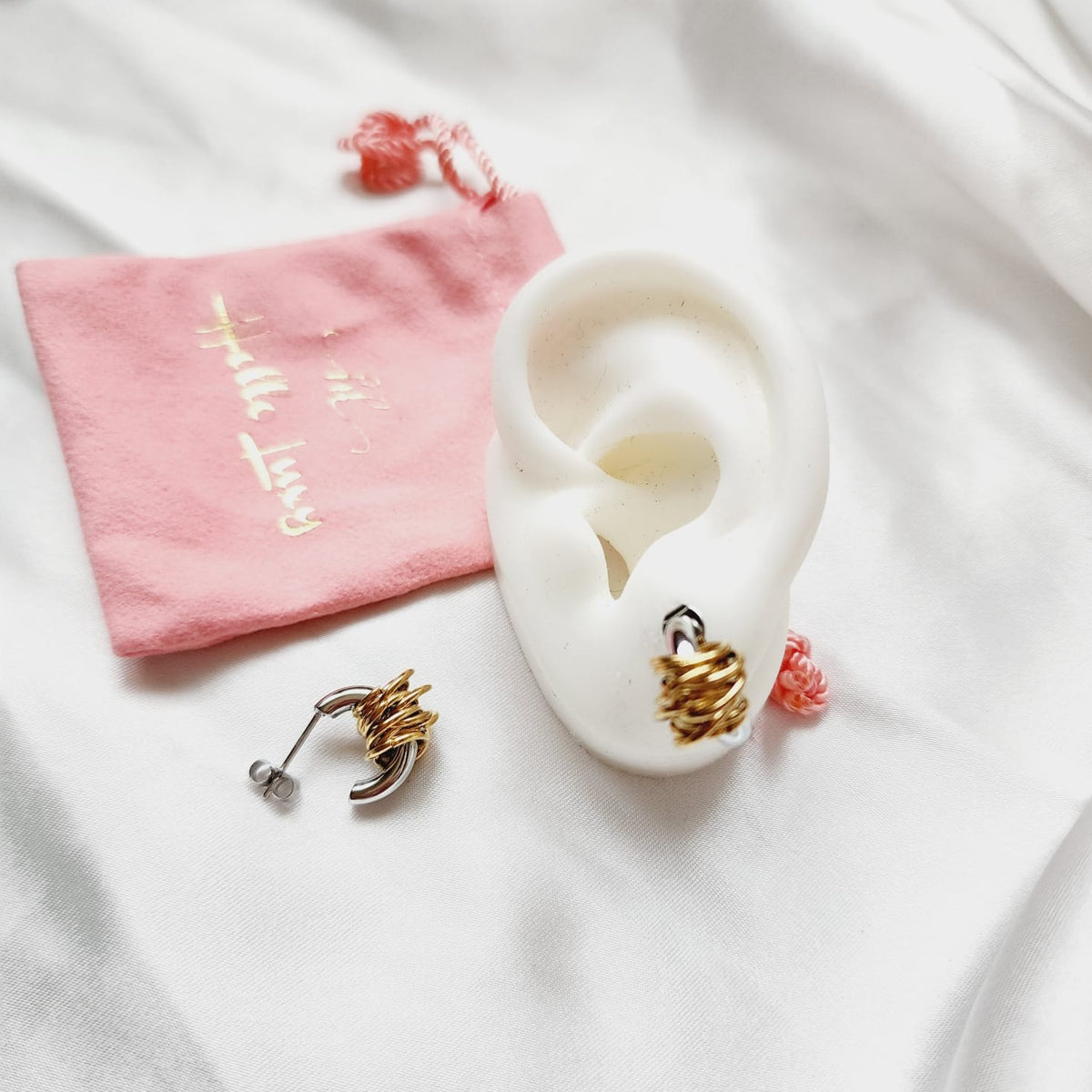 Mini Creative Wrapped C-shaped Earrings, two tone Hoops Earrings, two tone small delicate hoops, Water resistant gold hoops, tarnish free gold open hoops, Lightweight Chunky Open Hoops, 14k lightweight chunky hoops, 14k gold hoops, 14k Double tone hoops, 18k Gold Filled lightweight hoops, 18k Gold Filled hoops, classy gold hoops