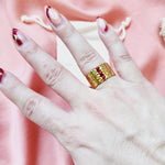 Bold red Ring, gold leaves Ring, Chunky red ring, vintage red bold ring, Adjustable Gold ring, Adjustable Gold ring, dainty leaves ring, Delicate and simple ring, chunky star ring, green gold ring, waterproof ring, hypoallergenic ring, untarnish ring, anti tarnish ring, anillo de estrellas, Water Resistant Jewelry  Water Resistant sweat resistant jewelry water resistance jewelry  Vintage Rings  Vintage Modern Rings