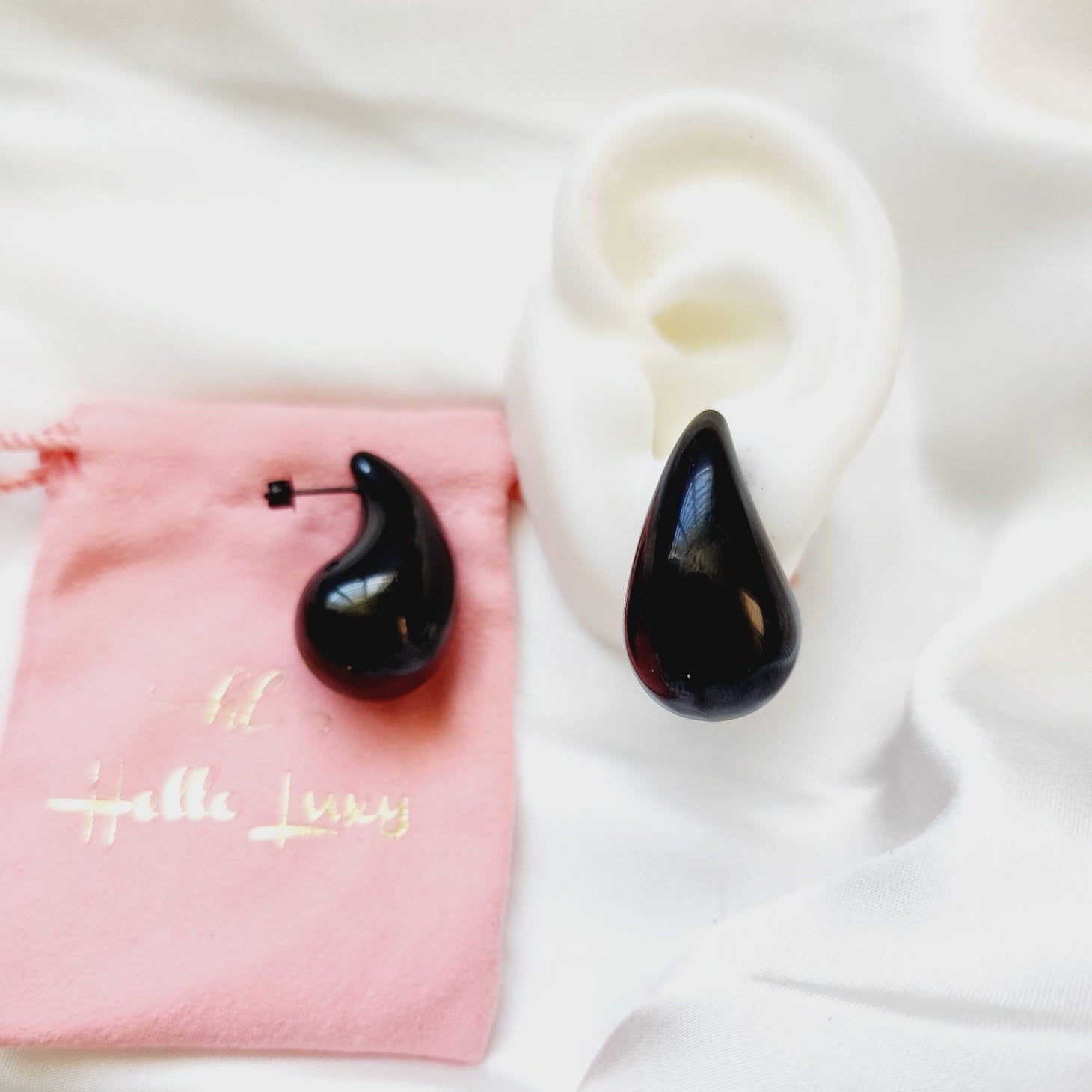 Black Lightweight Bold Tear Drop earrings, silver earrings, hypoallergenic earrings, teardrop maxi studs, 18k gold plated earrings, Waterproof earrings, Silver and gold earrings, Durable earrings, Elegant earrings, Timeless design, aesthetic earrings, timeless earrings, Stylish jewelry, stylish earrings,