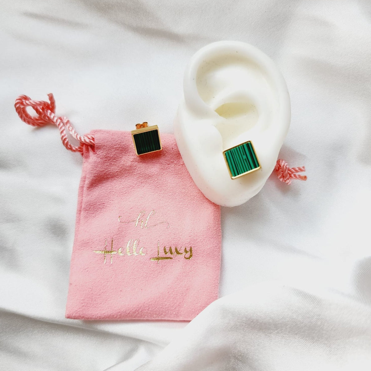 Green Square studs, green earrings, green studs