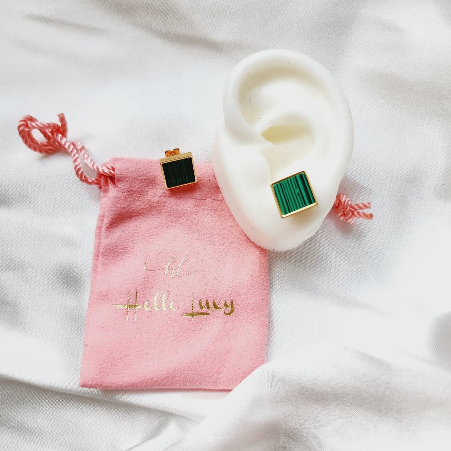 Green Square studs, green earrings, green studs