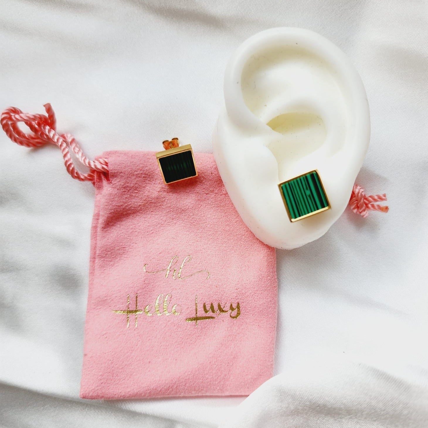 Green Square studs, green earrings, green studs