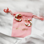 White and gold earrings, white earrings, white and gold Hoops, white and gold twisted Hoops, wide chunky earring, Water Resistant bold earrings, Water Resistant simple earrings, sweat resistant jewelry, water resistant minimalist jewelry, minimalist earrings, timeless gold earrings, waterproof earrings, stainless steel earrings,