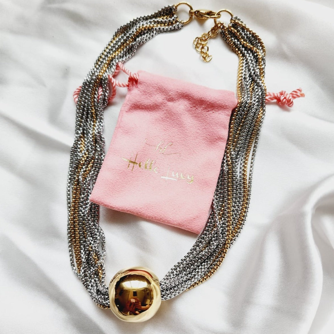 Adjustable Double tone mesh chain, two tone lariat, Edgy Double tone Necklace, Two Tone Waterproof Necklace, Two Tone Cuban Necklace, Two tone cuban chain, Lock Silver Chain, Lock Pendant and Necklace, Dior Dupe Necklace, Water Resistant Necklace, Water Resistant Jewelry, Vintage two tone Necklace