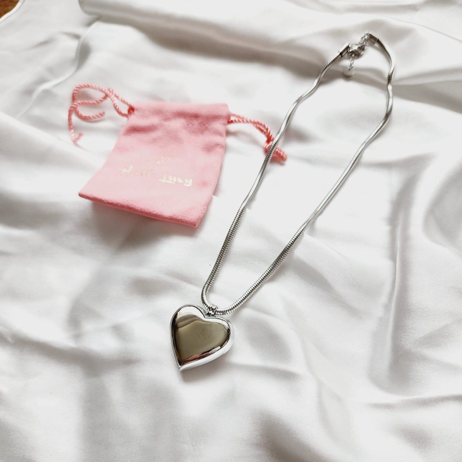 18K chunky Silver Heart stainless steel necklace, Silver bold heart Necklace, heart necklace, Silver drop necklace, minimalist silver necklace, chunky silver necklace, bottega dupe necklace, bottega veneta necklace, bottega veneta drop necklace, Gift for woman, best valentines gift ideas