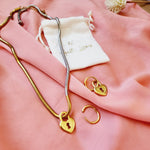 Heart Lock Hoops, small delicate heart hoops, Water Resistant Earrings, 18k Gold Plated, Vintage Earrings, Water resistant gold hoops, tarnish free gold open hoops, Lightweight Chunky Open Hoops, 14k lightweight chunky hoops,