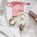 Silver and gold earrings, two tone earrings, two tone Hoops, edgy Hoops, wide chunky earring, Silver chains hoops, Water Resistant bold earrings, Water Resistant simple earrings, sweat resistant jewelry, water resistant minimalist jewelry, minimalist earrings, timeless gold earrings, waterproof earrings,