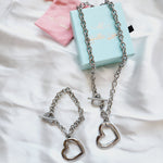 Heart Necklace, Silver Heart Necklaces and earrings, Silver heart Jewelry, Self love jewelry, self love necklace, bold heart earrings, bold heart necklace, Link Bold Necklace, Gold Filled Jewelry, Gold Filled Necklace, Fine Jewelry, silver link bold necklace, Luxury sparkle silver necklace, elegant link necklace, elegant silver link necklace, gift for women, jewelry necklace for women, diamond pendant necklace, christmas gift for women, uno de 50 dupes