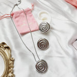 Geometric necklace and earrings, bold circular necklace and earrings, chunky necklace and earrings, infinity necklace and earrings, Fashion Threaded Swirl Shell Pendant Necklace - Steel Stainless Steel Threaded Swirl Shell Necklace, Silver Geometric necklace and earrings, Gold Geometric necklace and earrings  Water Resistant Necklace  Water Resistant Jewelry  Water Resistant  water resistance jewelry