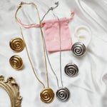 Geometric necklace and earrings, bold circular necklace and earrings, chunky necklace and earrings, infinity necklace and earrings, Fashion Threaded Swirl Shell Pendant Necklace - Steel Stainless Steel Threaded Swirl Shell Necklace, Silver Geometric necklace and earrings, Gold Geometric necklace and earrings  Water Resistant Necklace  Water Resistant Jewelry  Water Resistant  water resistance jewelry