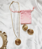 Geometric necklace and earrings, bold circular necklace and earrings, chunky necklace and earrings, infinity necklace and earrings, Fashion Threaded Swirl Shell Pendant Necklace - Steel Stainless Steel Threaded Swirl Shell Necklace, Silver Geometric necklace and earrings, Gold Geometric necklace and earrings  Water Resistant Necklace  Water Resistant Jewelry  Water Resistant  water resistance jewelry