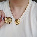 Geometric necklace and earrings, bold circular necklace and earrings, chunky necklace and earrings, infinity necklace and earrings, Fashion Threaded Swirl Shell Pendant Necklace - Steel Stainless Steel Threaded Swirl Shell Necklace, Silver Geometric necklace and earrings, Gold Geometric necklace and earrings  Water Resistant Necklace  Water Resistant Jewelry  Water Resistant  water resistance jewelry