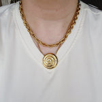 Geometric necklace and earrings, bold circular necklace and earrings, chunky necklace and earrings, infinity necklace and earrings, Fashion Threaded Swirl Shell Pendant Necklace - Steel Stainless Steel Threaded Swirl Shell Necklace, Silver Geometric necklace and earrings, Gold Geometric necklace and earrings  Water Resistant Necklace  Water Resistant Jewelry  Water Resistant  water resistance jewelry