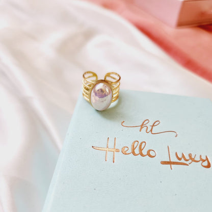 Holographic Oval ring, Luxury Oval cut amethyst stainless steel wide rings, Mother Pearl ring, Adjustable mother shell ring, Shell gold ring, Adjustable waterproof ring, Water Resistant Jewelry, Fashion Love Stainless Steel Geometric Love Pearl Open Ring, Luxury Oval cut amethyst stainless steel wide rings