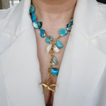 summer necklace, blue nacar and pearl necklace, Blue nacar Baroque necklace, blue pearl Chunky Necklace, 18k Gold Plated Cuban Chain, blue summer necklace, blue pearl choker, blue baroque necklace, blue mother pearl necklace, summer necklace, summer jewelry trends, gift for women, bold blue necklace, gift for bestfriend, gift for wife, aesthetic pearl necklace, Stainless Steel Pearl Beaded necklace, ellie vail jewelry, waterproof necklace for women