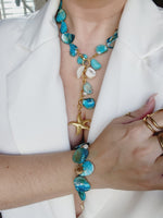 Blue nacar Baroque necklace, blue pearl Chunky Necklace, 18k Gold Plated Cuban Chain, blue summer necklace, blue pearl choker, blue baroque necklace, blue mother pearl necklace, summer necklace, summer jewelry trends, gift for women, bold blue necklace, gift for bestfriend, gift for wife, aesthetic pearl necklace, Stainless Steel Pearl Beaded necklace, ellie vail jewelry, waterproof necklace for women