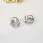 Bold golden studs, chunky golden studs, geometric jewelry, spiral earrings, spiral silver earrings, hearts silver medium earrings, Silver classy earrings, hearts earrings, self love earrings, silver chunky hearts earrings, two tones chunky earrings, hypoallergenic earrings, two tone everyday hoops, 18k gold plated earrings, Waterproof earrings, Silver and gold earrings, Durable earrings, Elegant earrings, Timeless design, aesthetic earrings, timeless earrings, Stylish jewelry, stylish earrings, Versatile je