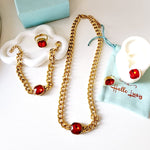 Golden Heart Crystal Necklace, Sparkle set, red Crystal Jewelry, red Necklace, Red Fine Jewelry, Luxury sparkle silver necklace, elegant link necklace, elegant pearls necklace, gift for women, jewelry necklace for women, christmas gift for women, mom gift ideas, mothers day gift, gift for wife, pearls necklace, pearls jewelry