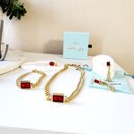 Valentine gift for best friend, best friend gifts, best friend jewelry, Golden rectangle Crystal Necklace, Sparkle rectangle set, Red Crystal Jewelry, White Necklace, Red Fine Jewelry, Luxury sparkle silver necklace, elegant link necklace, elegant pearls necklace, gift for women, jewelry necklace for women, christmas gift for women, mom gift ideas, mothers day gift, gift for wife, pearls necklace, pearls jewelry, Red jewelry