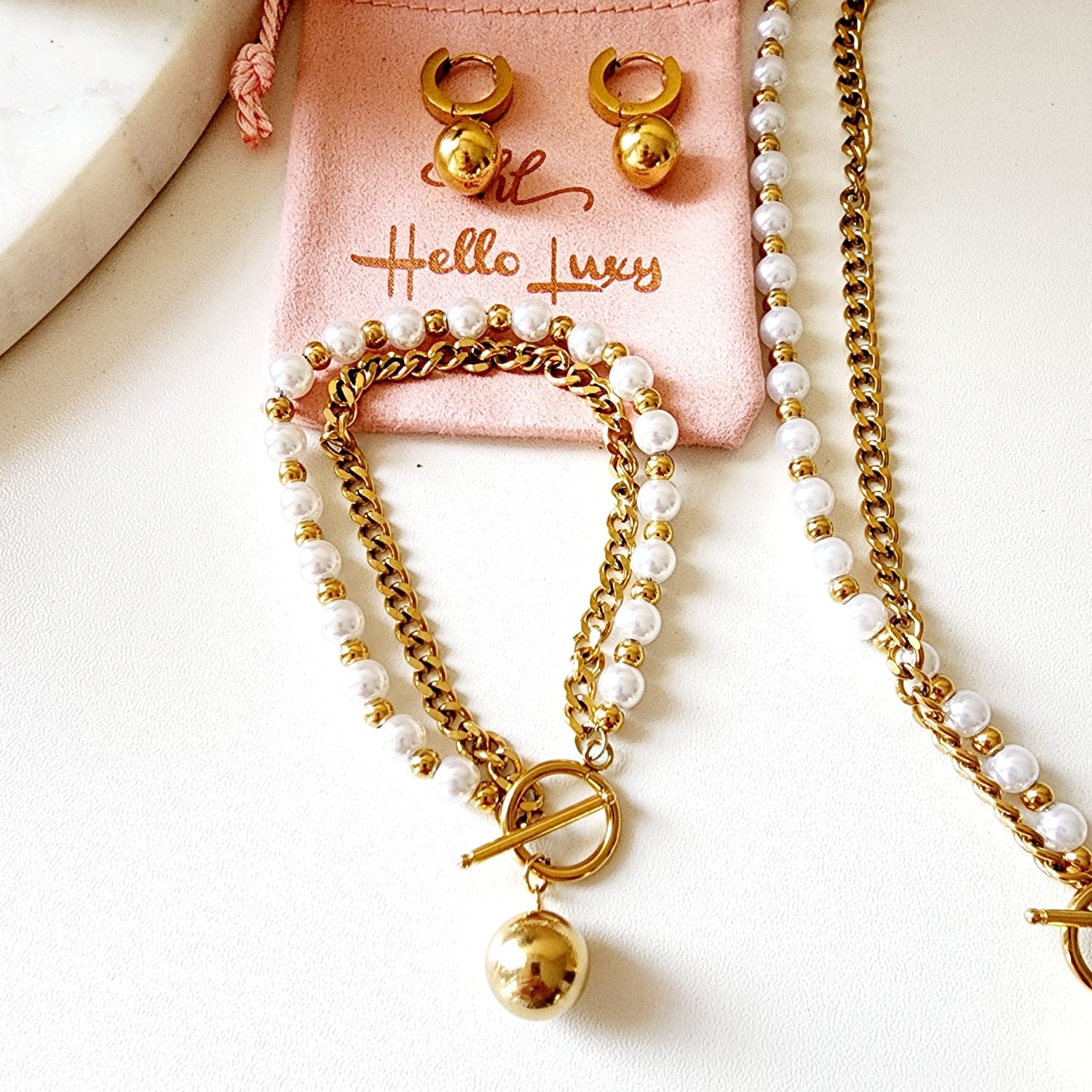 Golden Heart Crystal Necklace, Sparkle set, White Crystal Jewelry, White Necklace, White Fine Jewelry, Luxury sparkle silver necklace, elegant link necklace, elegant pearls necklace, gift for women, jewelry necklace for women, christmas gift for women, mom gift ideas, mothers day gift, gift for wife, pearls necklace, pearls jewelry