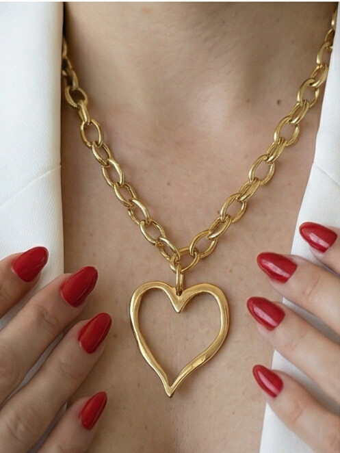 Golden Heart chunky chain, Gold Heart Chunky Necklace, Valentines Gift, Heart Necklace, Love Necklace, Golden love necklace, Gold Heart Necklace, Manifesting love necklace, two tone love manifiesto necklace, Love attraction necklace, gift for girlfriend, gift for wife, self love two tone necklace, self love jewelry, self love necklace