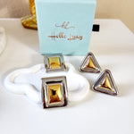 Two tone triangle Earrings, chunky two tone studs, Water Resistant Earrings, 18k Gold Plated, Vintage Earrings, Everyday two tone earrings, Two tone Water resistant gold hoops, Two tone hoops, small two tone delicate hoops, tarnish free gold open hoops, Lightweight Chunky Open Hoops, 14k lightweight chunky hoops,