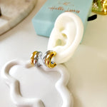 Everyday two tone earrings, Two tone Water resistant gold hoops, Two tone hoops, small two tone delicate hoops, tarnish free gold open hoops, Lightweight Chunky Open Hoops, 14k lightweight chunky hoops, 14k gold hoops, 14k Double tone hoops, 18k Gold Filled lightweight hoops, 18k Gold Filled hoops, classy gold hoops, bold gold hoops, chunky double tone hoops, chunky medium gold hoops, chunky medium double tone hoops