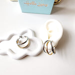 Two tone hoops, two tone earrings, two tone everyday earrings, gold and silver hoops, gold and silver earrings, Water resistant gold hoops, tarnish free gold open hoops, Lightweight Chunky Open Hoops, 14k lightweight chunky hoops, 14k gold hoops, 14k Double tone hoops, 18k Gold Filled lightweight hoops, 18k Gold Filled hoops, classy gold hoops, bold gold hoops, chunky double tone hoops, chunky medium gold hoops, chunky medium double tone hoops, 