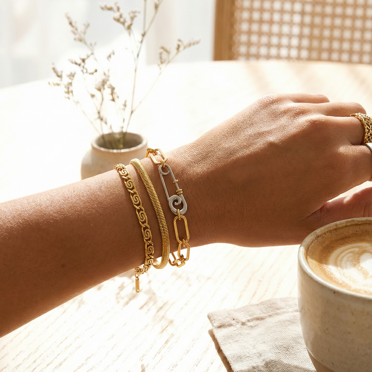 Safety Pin Geometric two tone necklace and bracelet, bold two tone circular necklace and bracelet, chunky two tone necklace and bracelet, infinity necklace and bracelet,  Silver Geometric necklace and bracelets, Gold Geometric necklace and earrings

Water Resistant Necklace

Water Resistant Jewelry

Water Resistant