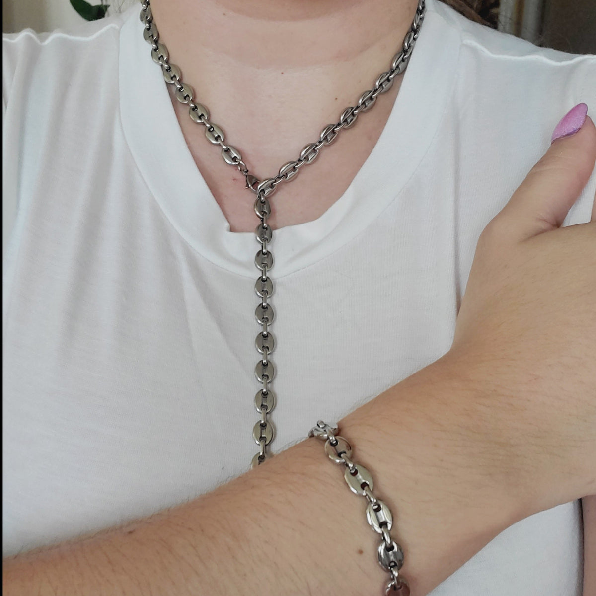 Silver Necklace, Silver Jewelry set, Pearl Necklace, Water Resistant Necklace, Water Resistant Jewelry, pignose silver chain, pignose silver necklace, coffee bean silver necklace, coffee bean silver chain, coffee bean silver set, waterproof jewelry, waaterproof necklace, gucci necklace, gucci silver chain, guccie silver set, water resistant jewelry, gift for wife, best christmas gift for her, best black friday deals