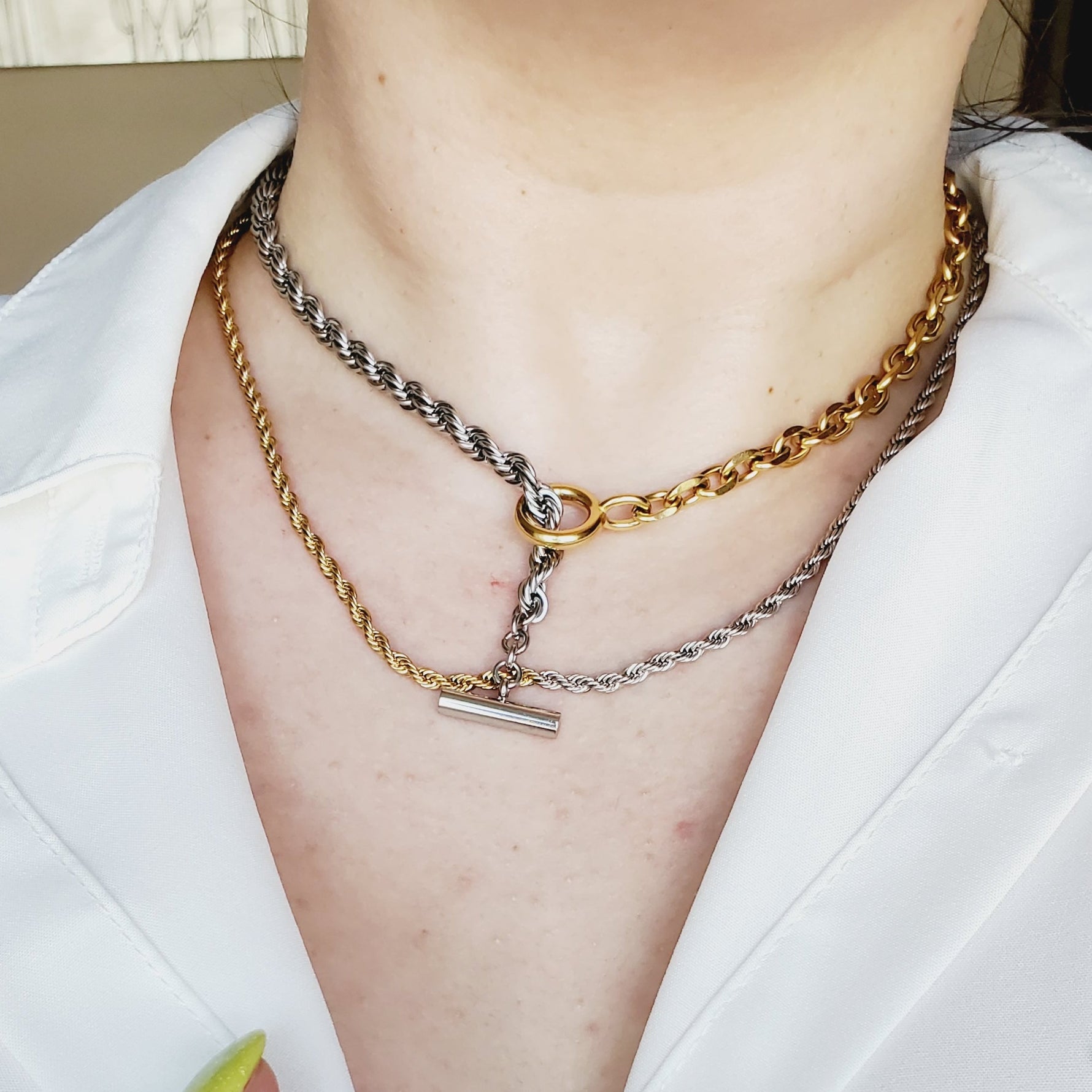 Double tone Necklace, 18k Gold Plated Necklace, Gold and Silver Herringbone Necklace, Herringbone gold Necklace, Herringbone Silver Necklace, Hello Luxy Jewelry, Ellie Vail Jewelry, The Views and Co Jewelry, Hey Harper Jewelry, Water Resistant Necklace, Water Resistant Jewelry, Tarnish Free Jewelry, Gift for wife, Jewelry for her, Sister Necklace, Christmas Jewelry Gift, Jewelry Gift Guide