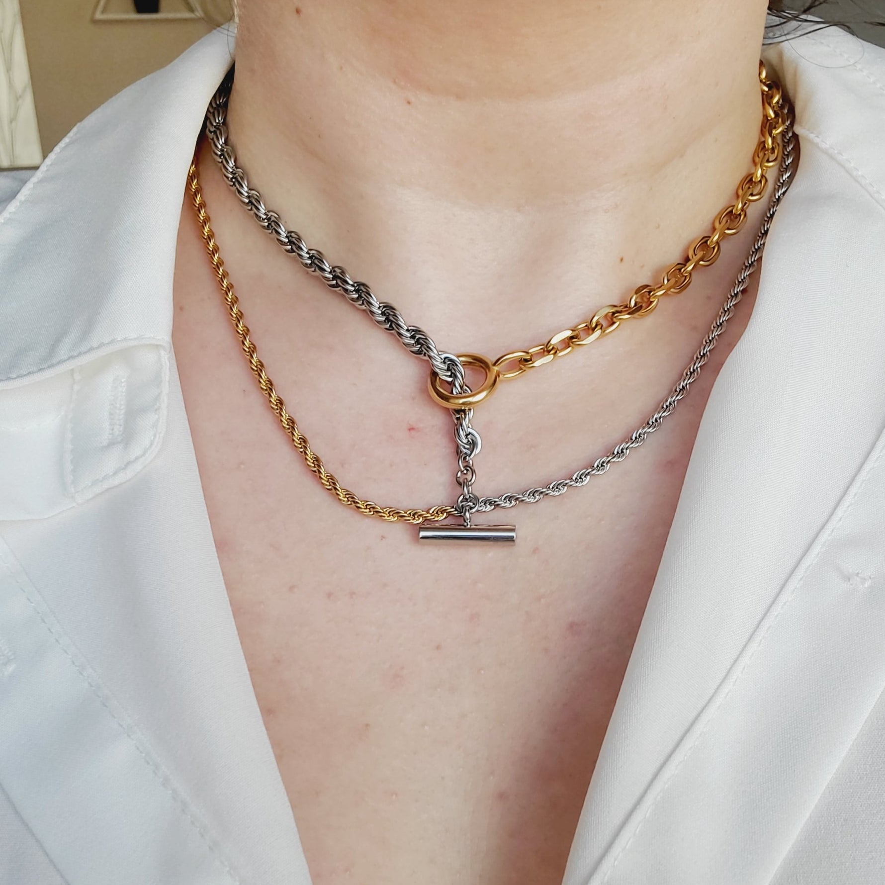 Double tone Necklace, 18k Gold Plated Necklace, Gold and Silver Herringbone Necklace, Herringbone gold Necklace, Herringbone Silver Necklace, Hello Luxy Jewelry, Ellie Vail Jewelry, The Views and Co Jewelry, Hey Harper Jewelry, Water Resistant Necklace, Water Resistant Jewelry, Tarnish Free Jewelry, Gift for wife, Jewelry for her, Sister Necklace, Christmas Jewelry Gift, 