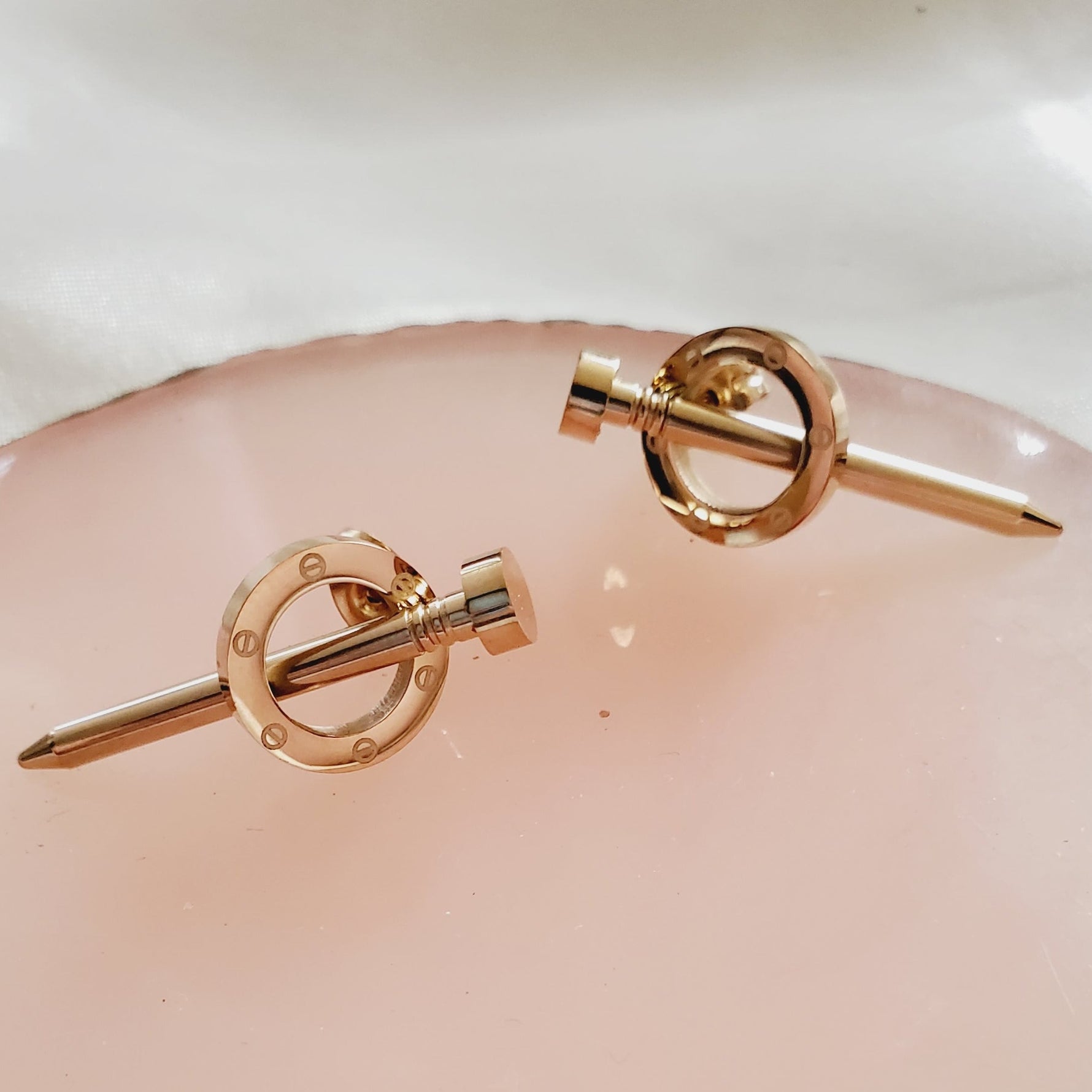 Screws Earrings, Cartier Earrings, Rose Gold Studs, Silver Studs, Gold Studs, Screw Golden Earrings, Screw Silver Earrings, Screw Rose Gold Earrings, Cartier Dupe Earrings, Water Resistant Earrings, Tarnish Free Earrings, Hypoallergenic Earrings, Ellie Vail Jewelry, Hey Harper Jewelry, Samira Jewelry, Hello Luxy Jewelry, Hello Luxy Earrings, 18K Gold Earrings, 18k Gold Plated Earring, 18k Gold Plated Jewelry