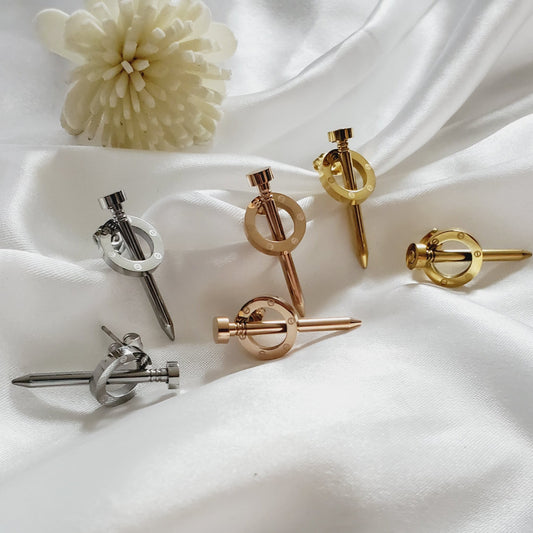 Screws Earrings, Cartier Earrings, Rose Gold Studs, Silver Studs, Gold Studs, Screw Golden Earrings, Screw Silver Earrings, Screw Rose Gold Earrings, Cartier Dupe Earrings, Water Resistant Earrings, Tarnish Free Earrings, Hypoallergenic Earrings, Ellie Vail Jewelry, Hey Harper Jewelry, Samira Jewelry, Hello Luxy Jewelry, Hello Luxy Earrings, 18K Gold Earrings, 18k Gold Plated Earring, 18k Gold Plated Jewelry