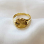 Water Resistant classy rings, Water Resistant simple rings, sweat resistant jewelry, water resistant minimalist jewelry, minimalist rings, promise gold rings, waterproof rings, stainless steel rings, 18k gold plated simple rings, 18k gold plated classy rings, 18k gold filled rings, 18k gold filled classy rings, gold vintage rings, tarnish free rings, stackable rings, gold stackable rings, tarnish free jewelry, dainty abstract rings, dainty chunky rings, minimalist necklace, Sunburst Circular ring